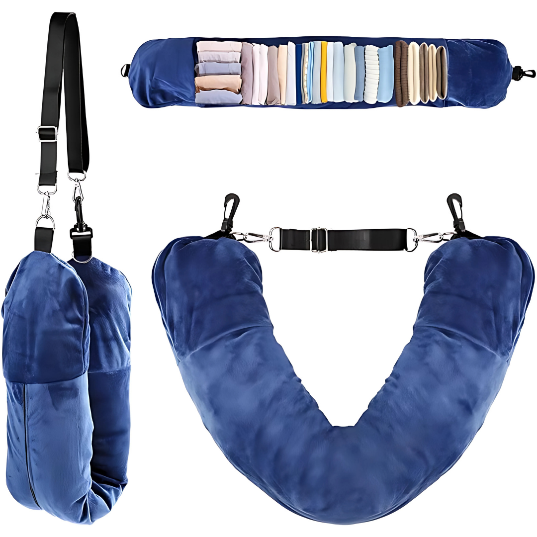 CUELLERA RELLENABLE AZUL PARA VIAJE – Comodidad personalizada en cada trayecto