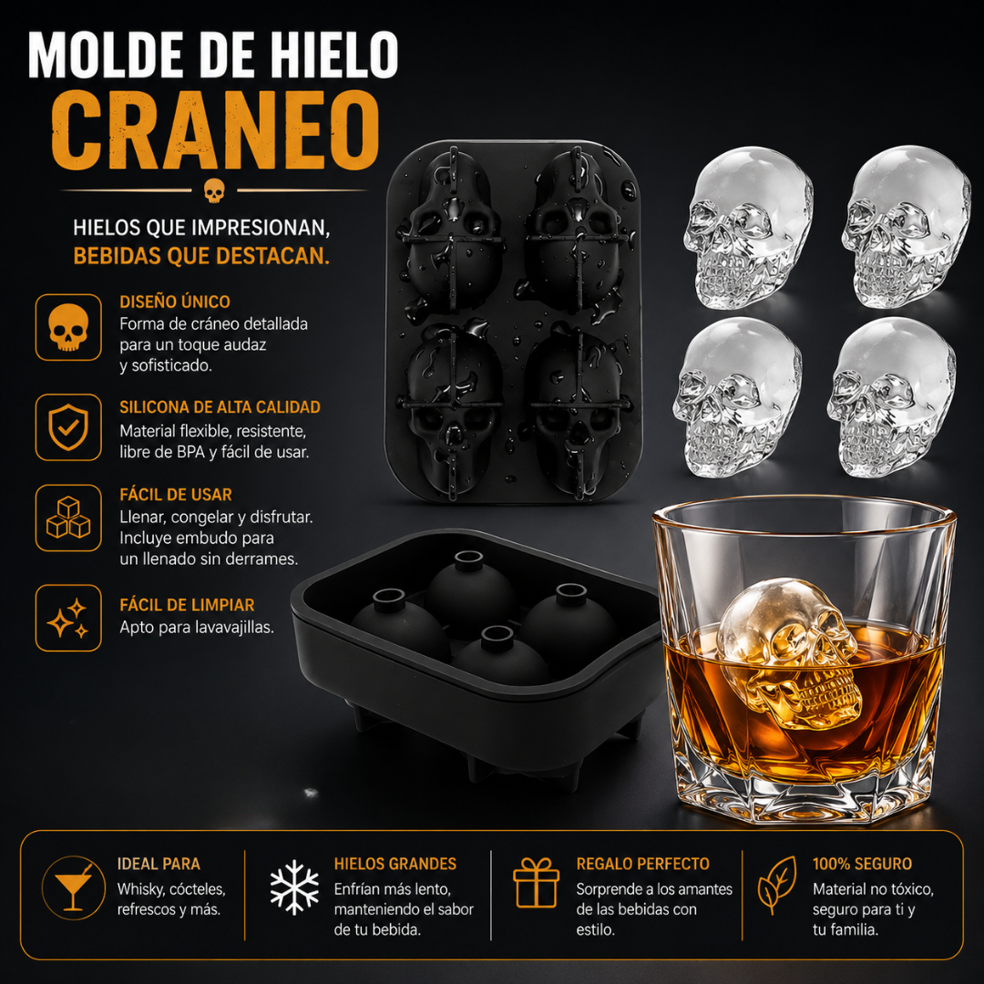MOLDE DE HIELO CRÁNEO (PACK x2) – Hielos 3D para bebidas más llamativas y originales