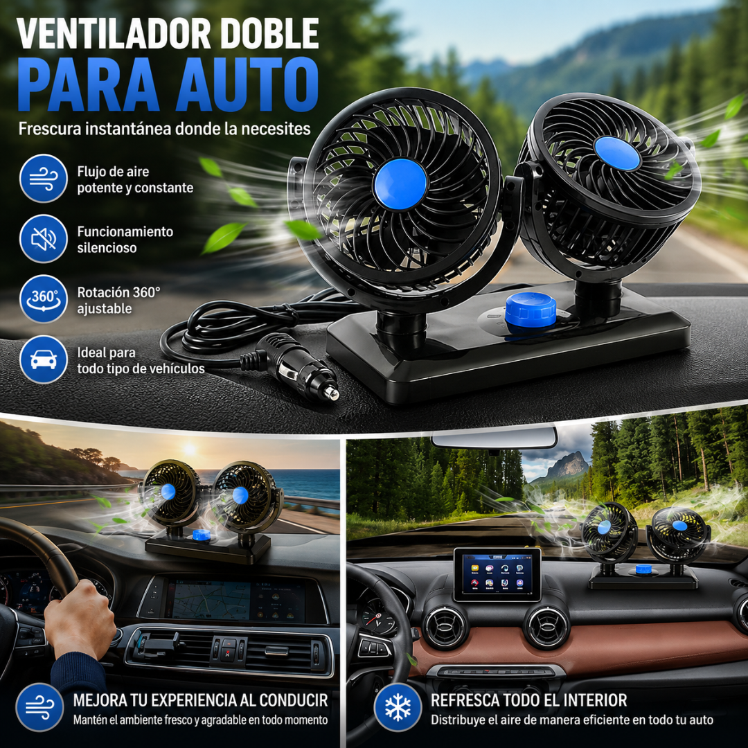 VENTILADOR DOBLE – Aire fresco dentro del auto