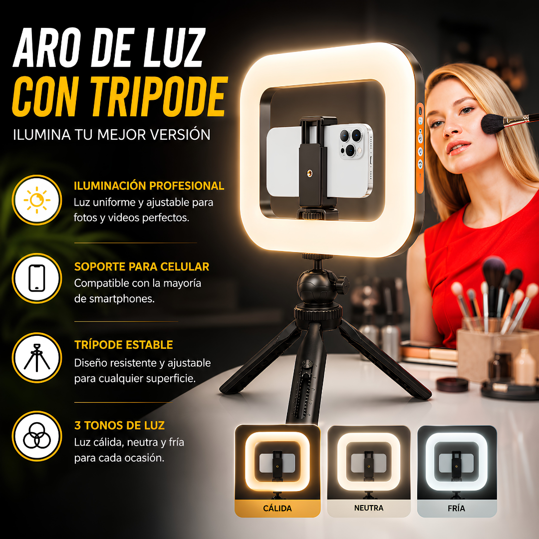 ARO DE LUZ CON TRÍPODE – Iluminación profesional para contenido