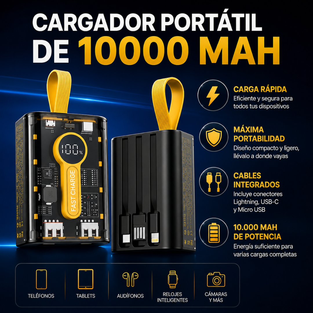 CARGADOR PORTÁTIL DE 10000 MAH – Energía para varios dispositivos