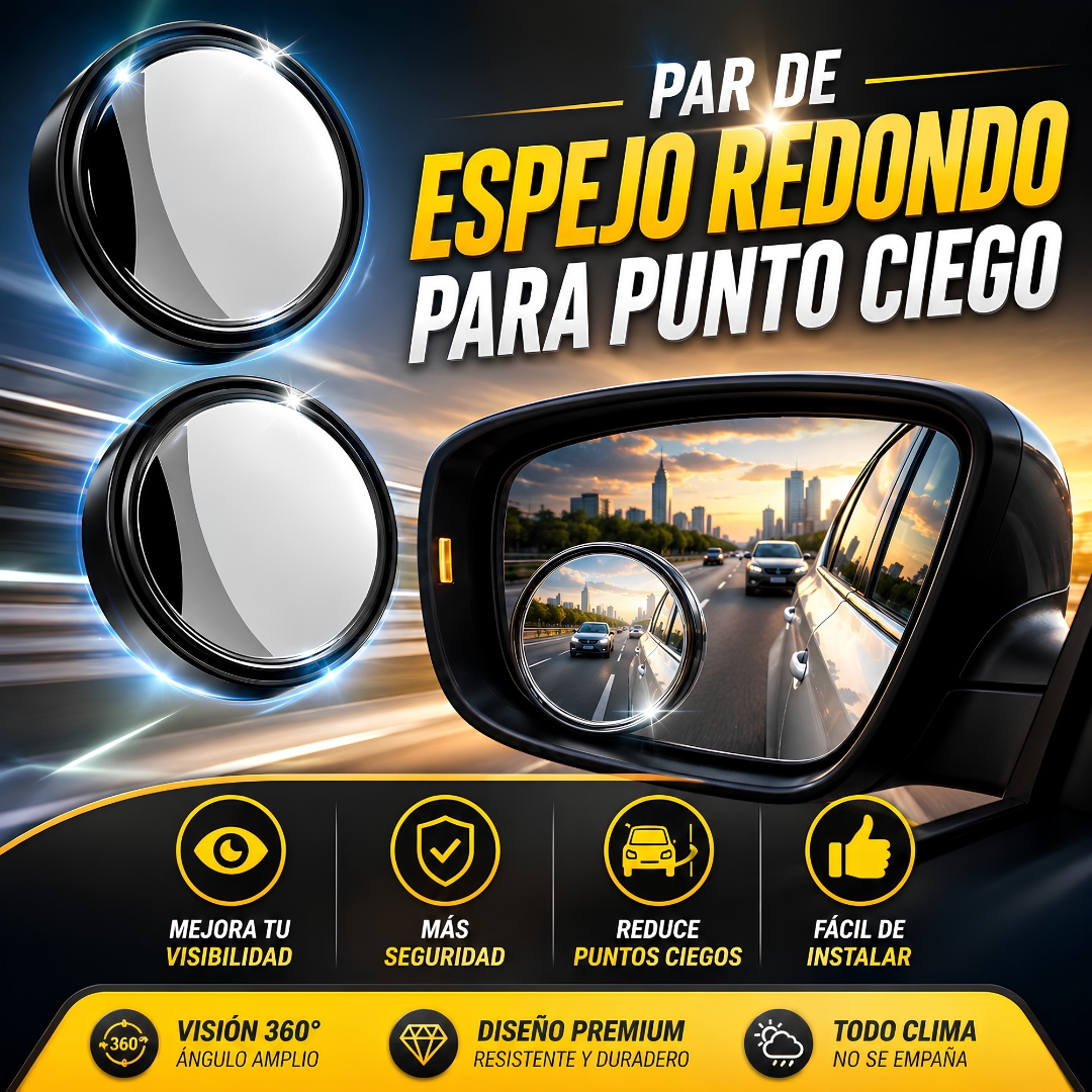PAR DE ESPEJO REDONDO PARA PUNTO CIEGO — Visión total, conducción más segura