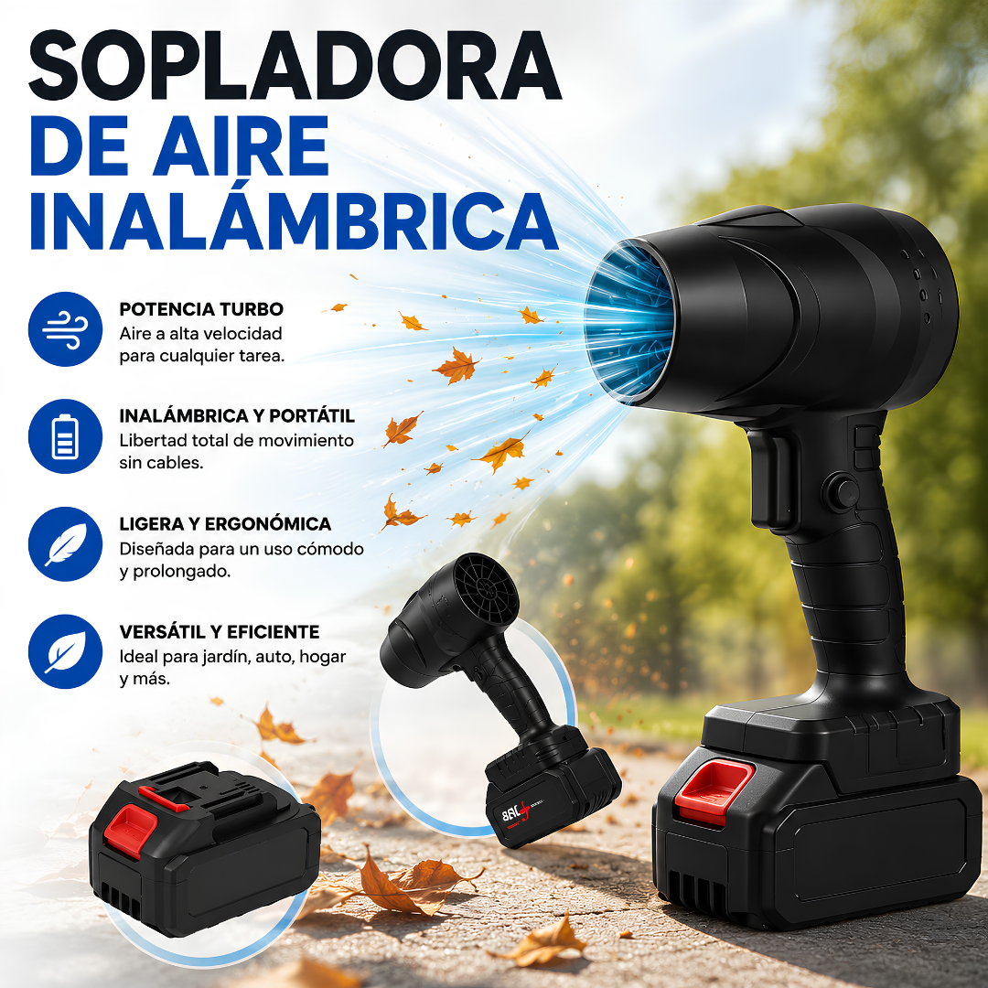 SOPLADORA DE AIRE INALÁMBRICA – Limpieza potente sin cables