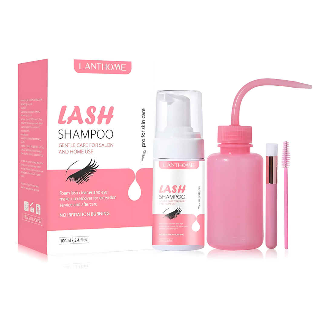Kit de Lash Shampoo para Pestañas Kiss 60 ml – Caja Rosada con Blanco