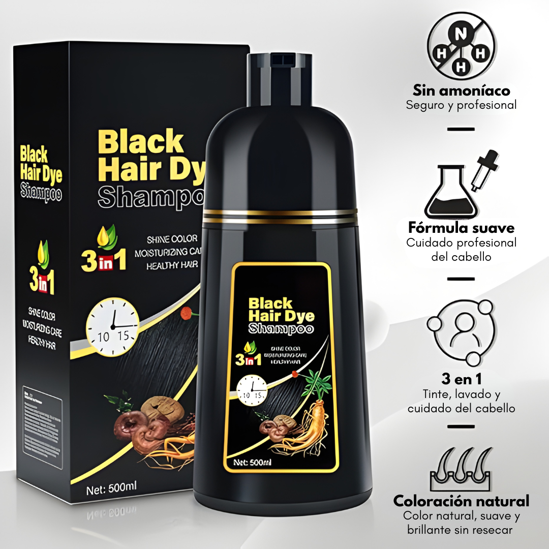 SHAMPOO PARA TEÑIR EL CABELLO DE NEGRO — Canas cubiertas sin salir de casa