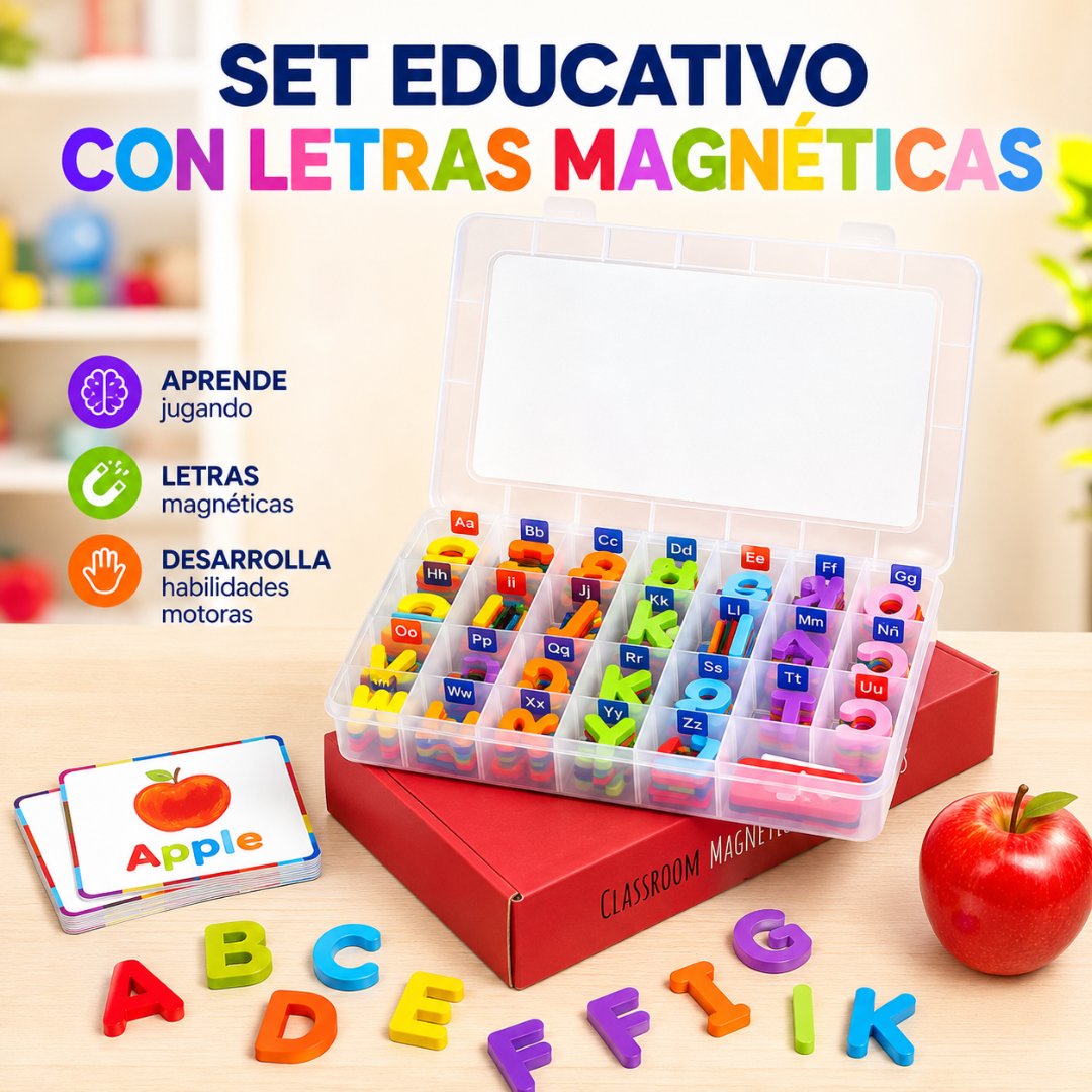 SET EDUCATIVO CON LETRAS MAGNÉTICAS – Aprende, crea y construye palabras jugando