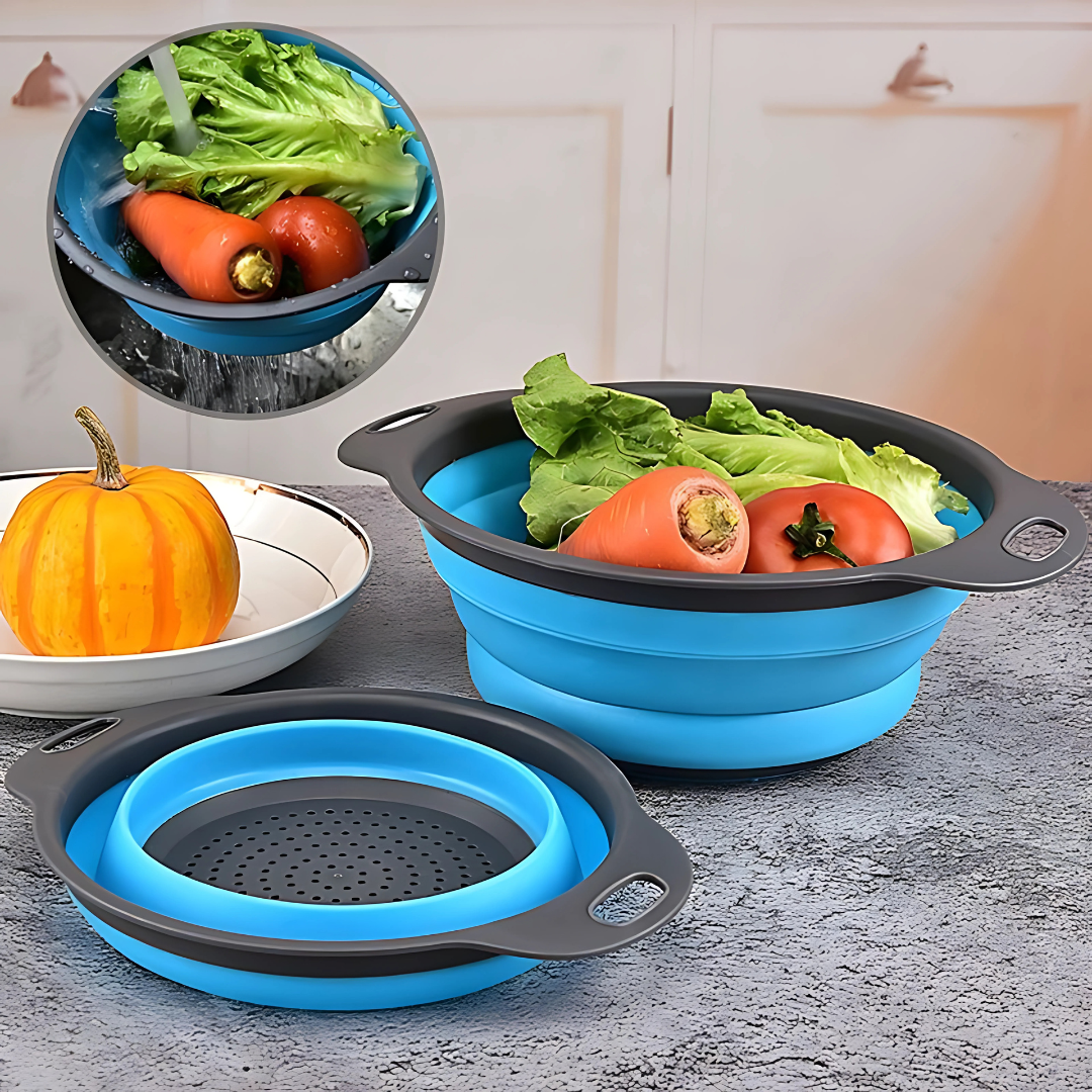 SET DE 3 COLADORES PLEGABLES DE SILICONA – 25CM – Practicidad, espacio y limpieza en tu cocina