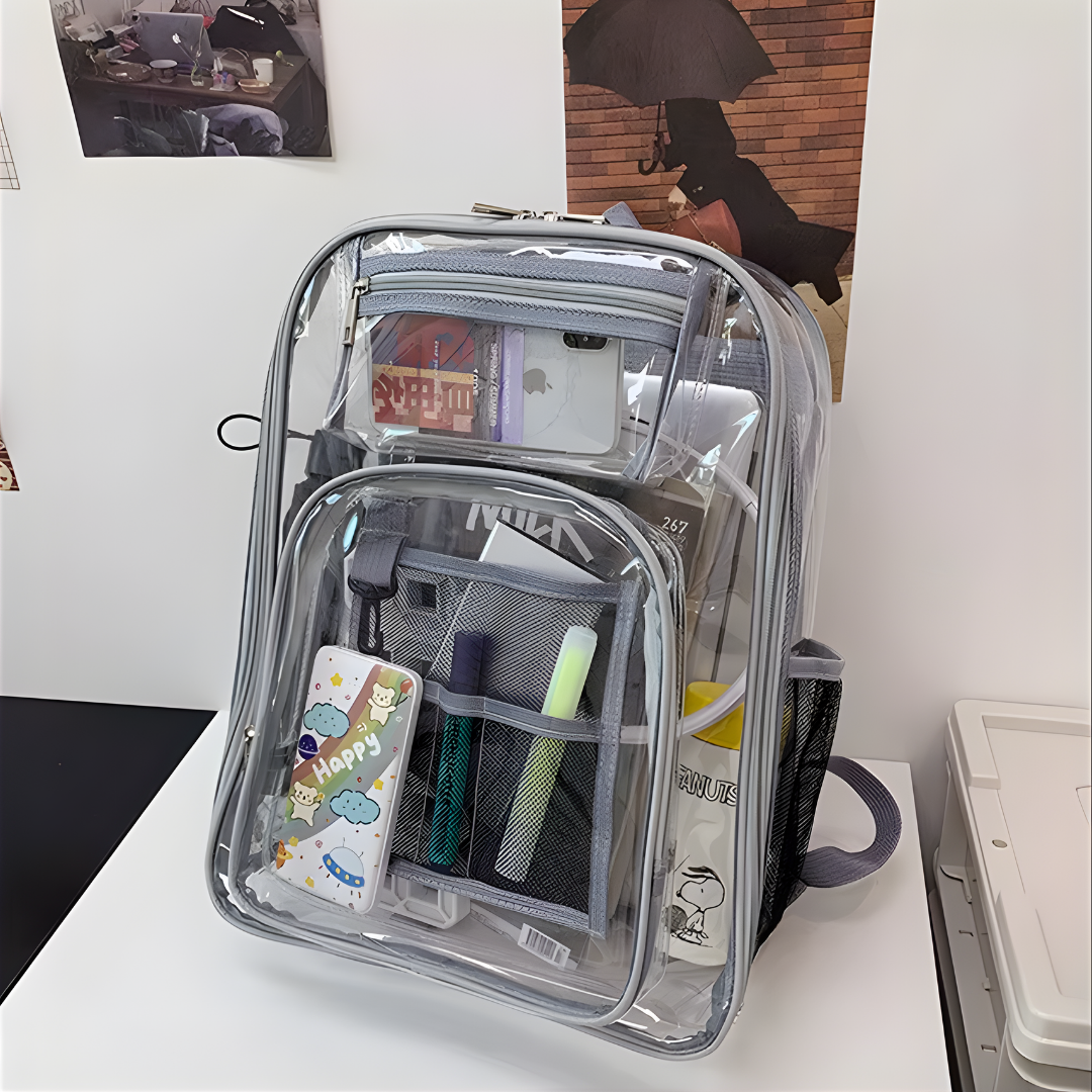 MOCHILA TRANSPARENTE UNISEX – Seguridad, estilo práctico y visibilidad total para tu día a día