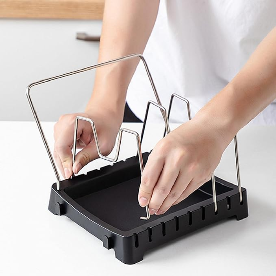 ORGANIZADOR DE TAPADERAS Y SARTENES – Orden vertical y práctico para tu cocina
