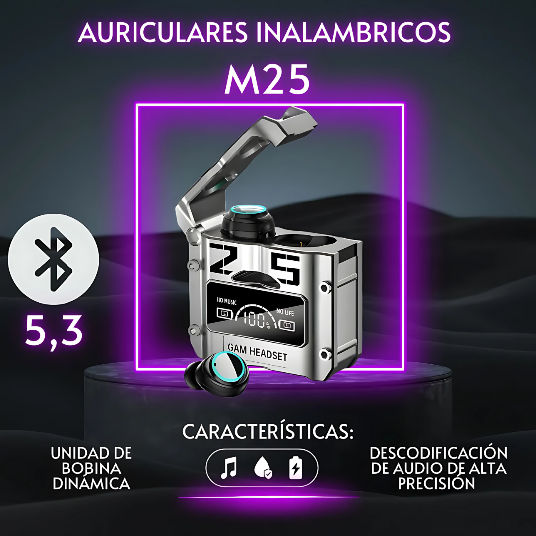 AURICULARES INALÁMBRICOS M25 – Sonido potente, estilo gamer y libertad total