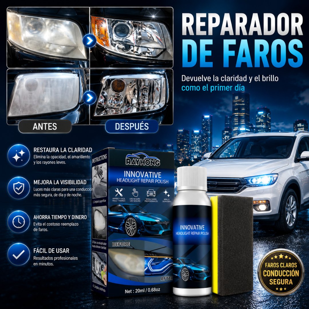 CREMA REPARADORA DE FAROS — Restaura la claridad de tus faros en minutos y ahorra el costo de comprar uno nuevo