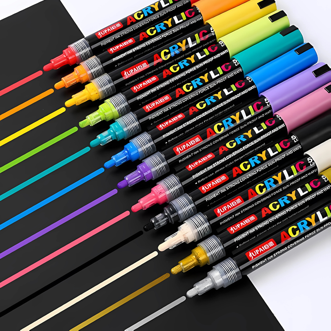 CAJA DE 12 MARCADORES ACRÍLICOS – Colores intensos para tu creatividad