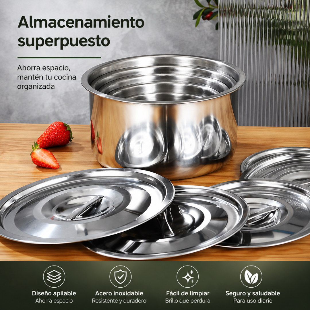 JUEGO DE OLLAS DE ACERO INOXIDABLE – Durabilidad que ahorra espacio