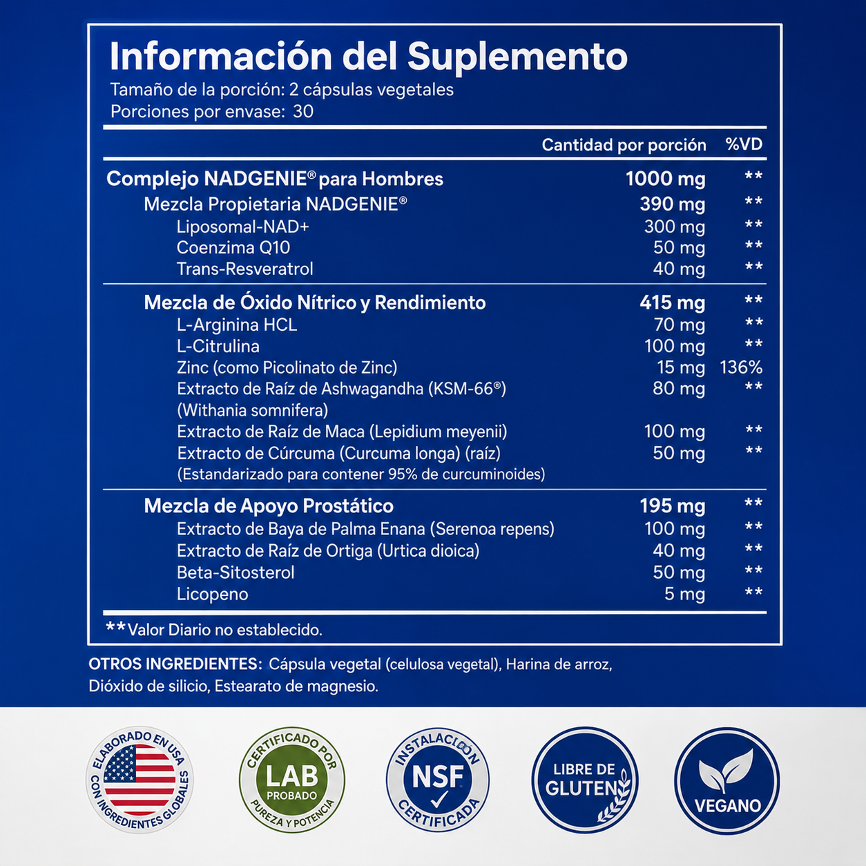 SELER B NAD+ MEN'S COMPLEX 60 CAPS — Energía, rendimiento y vitalidad masculina desde adentro