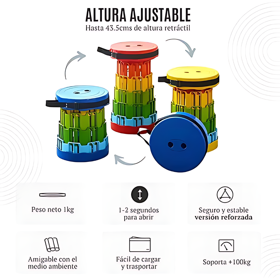 BANCO PLEGABLE ARCOÍRIS – Resistencia y color en un solo producto