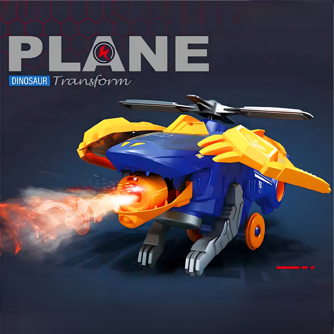 DINOSAURIO TRANSFORMER JUGUETE – 2 en 1: Dinosaurio + Avión, luces, sonido y diversión que cobra vida