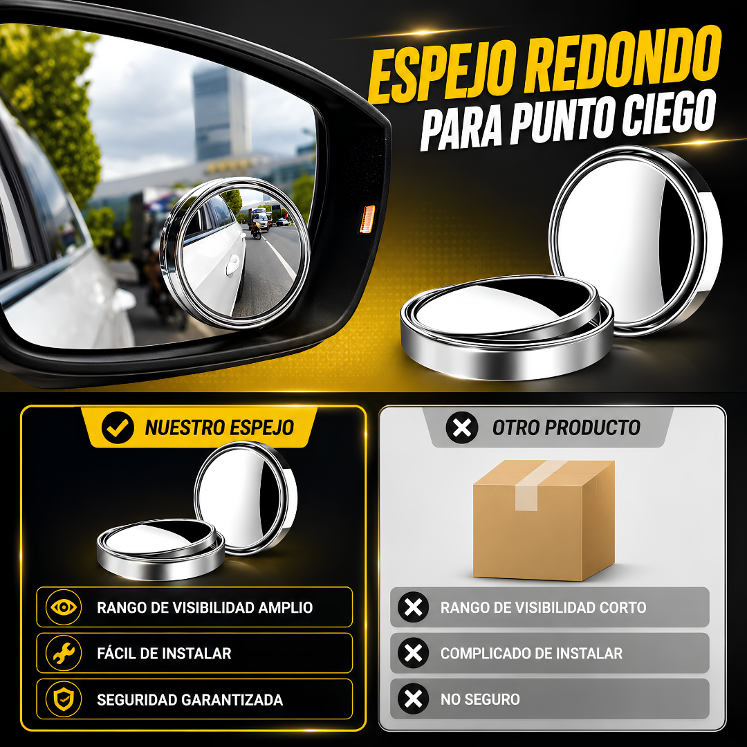 PAR DE ESPEJO REDONDO PARA PUNTO CIEGO — Visión total, conducción más segura