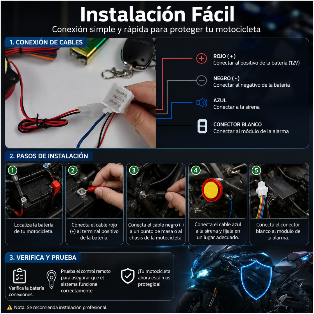 SISTEMA DE ALARMA PARA MOTOCICLETA – Seguridad activa para tu mot