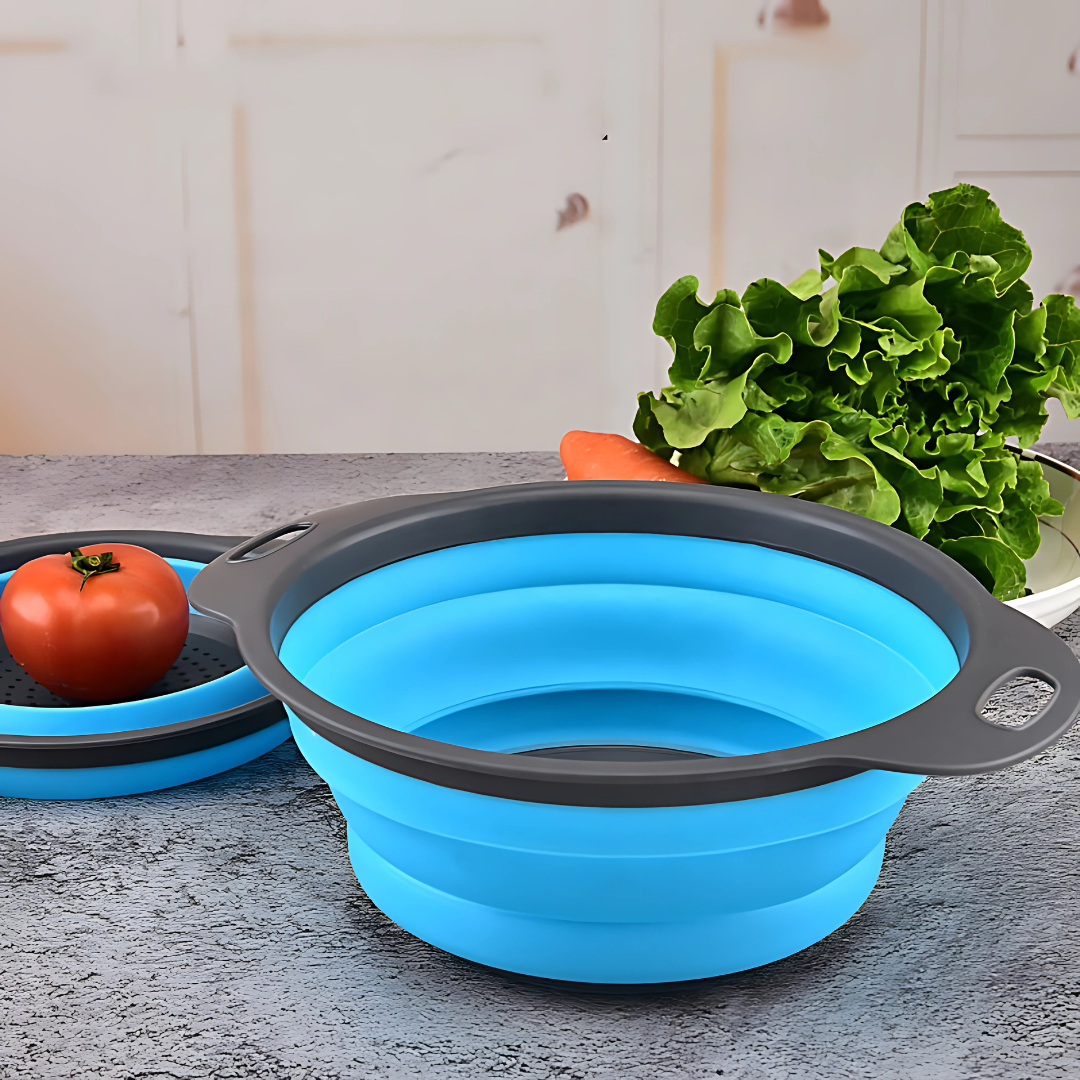 SET DE 3 COLADORES PLEGABLES DE SILICONA – 25CM – Practicidad, espacio y limpieza en tu cocina