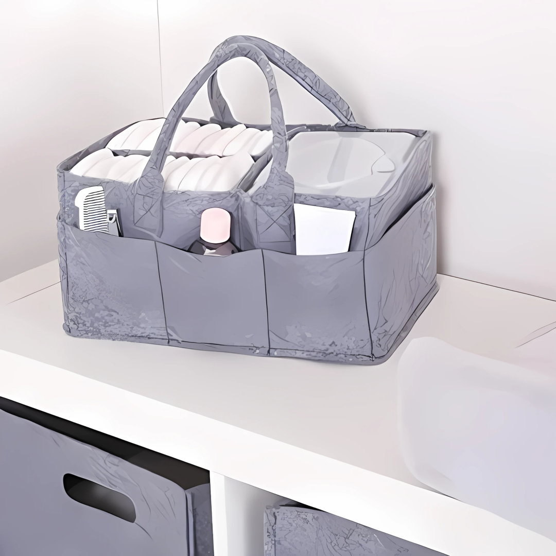 PAÑALERA DE FELPA GRIS CLARO – Organización práctica para el cuidado de tu bebé