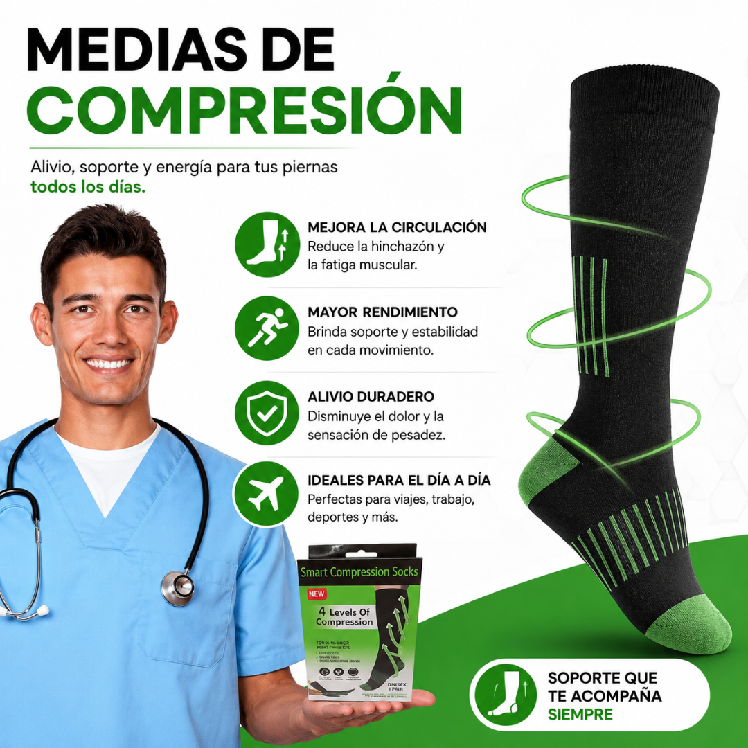 MEDIAS DE COMPRESIÓN – Soporte diario para piernas más cómodas mientras trabajas, caminas o descansas