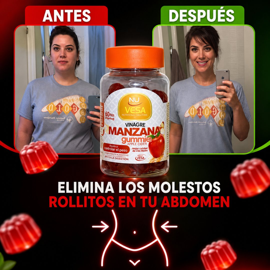 VINAGRE DE MANZANA 60 GUMIES – Abdomen más plano, digestión ligera y control natural del apetito en forma deliciosa