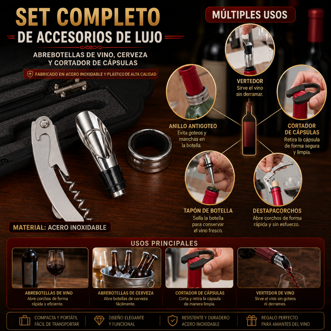 SET ACCESORIOS DE VINO – Sirve y conserva mejor