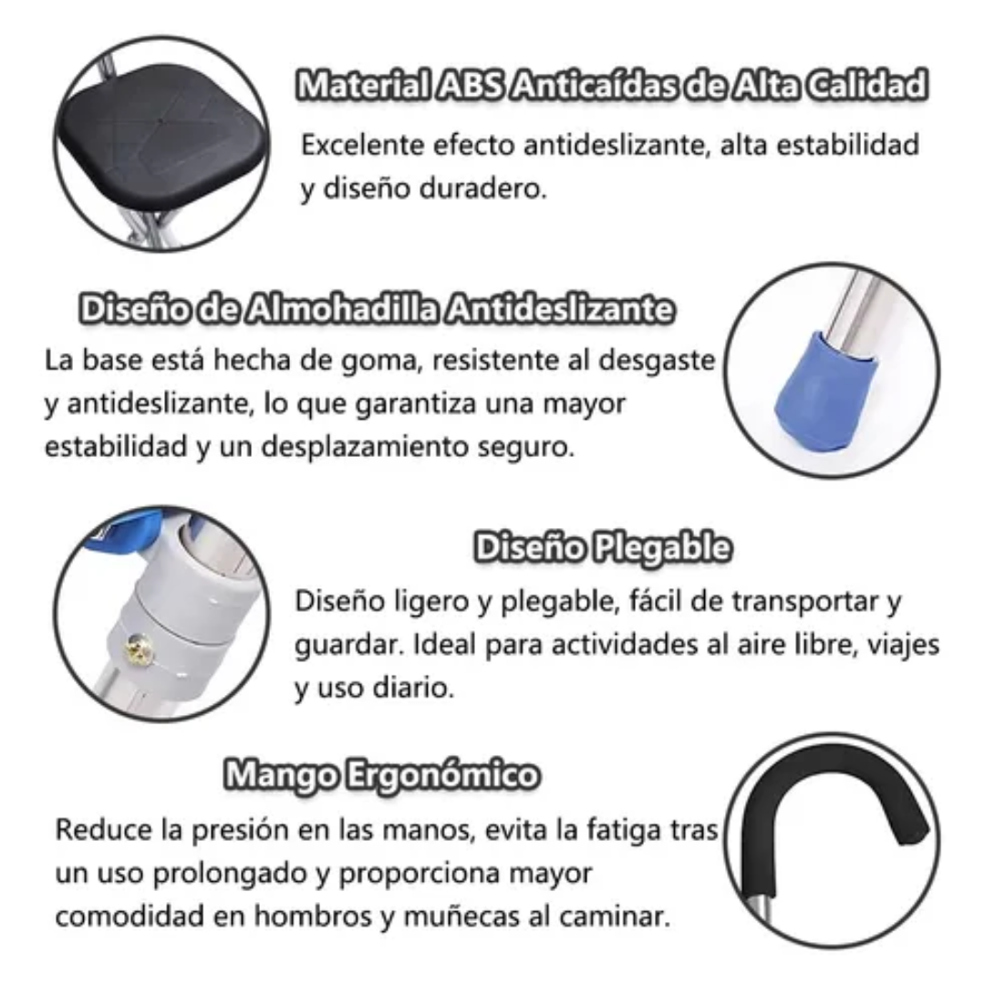 BASTÓN SILLA PLEGABLE 2 EN 1 – Soporte y descanso en un solo paso
