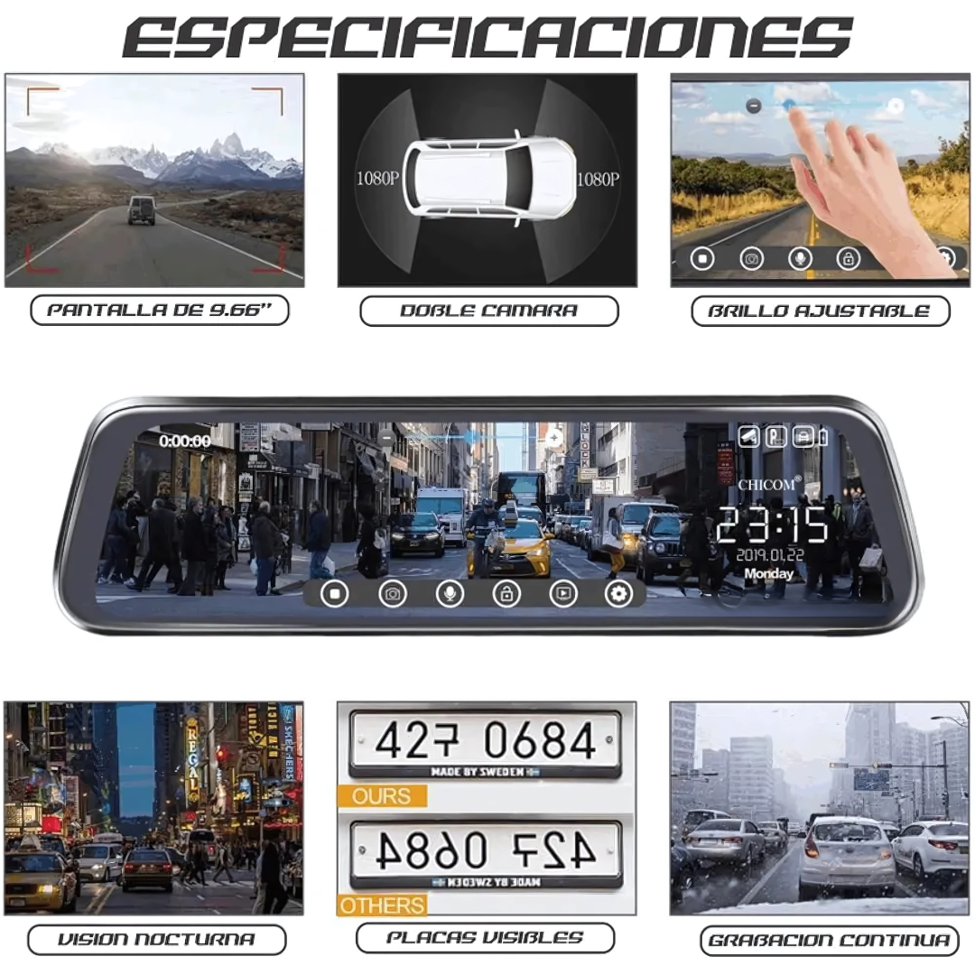 Retrovisor Inteligente VisionVault™ - Ve adelante y atrás al mismo tiempo. Conduce con total confianza.
