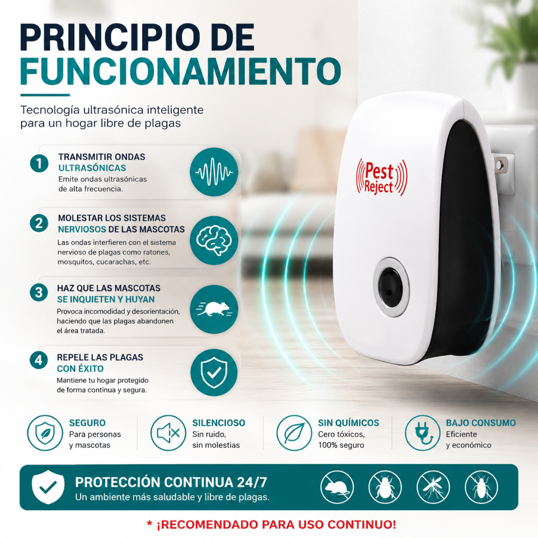 REPELENTE SÓNICO PACK X2 – Protección práctica contra plagas, solo conecta y deja actuar