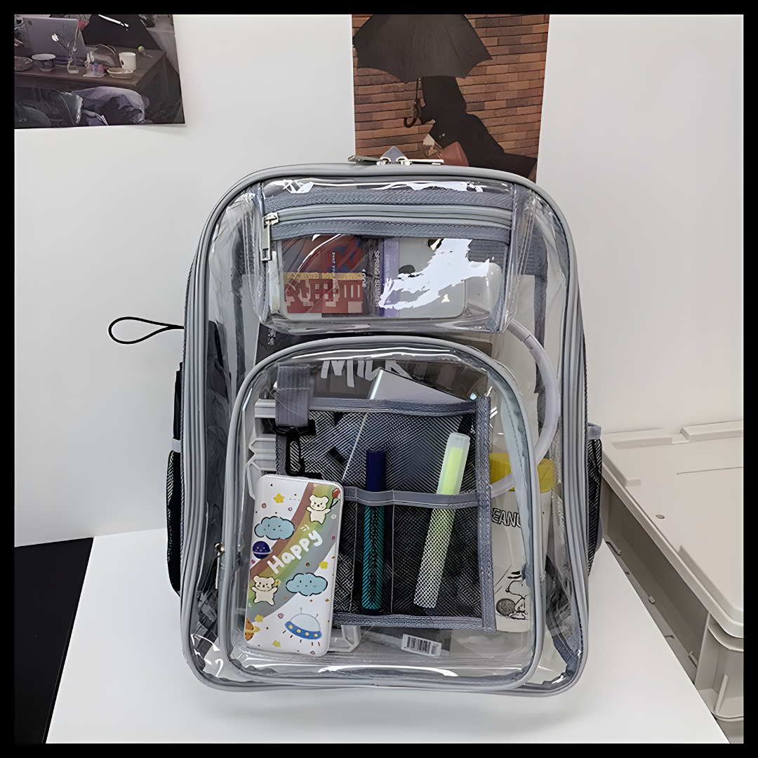 MOCHILA TRANSPARENTE UNISEX – Seguridad, estilo práctico y visibilidad total para tu día a día