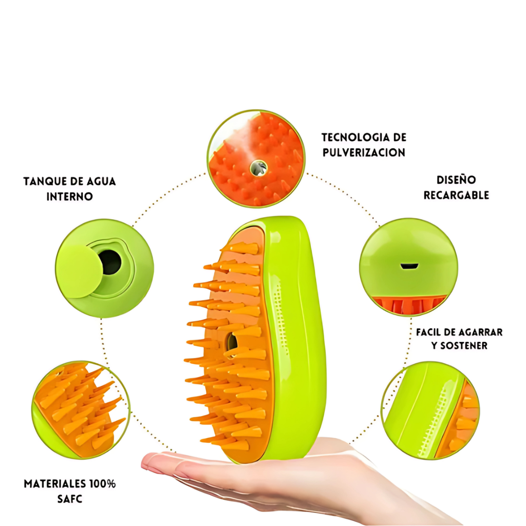 CEPILLO VAPORIZADOR MASCOTAS – Cepillado suave y sin estrés con limpieza profunda