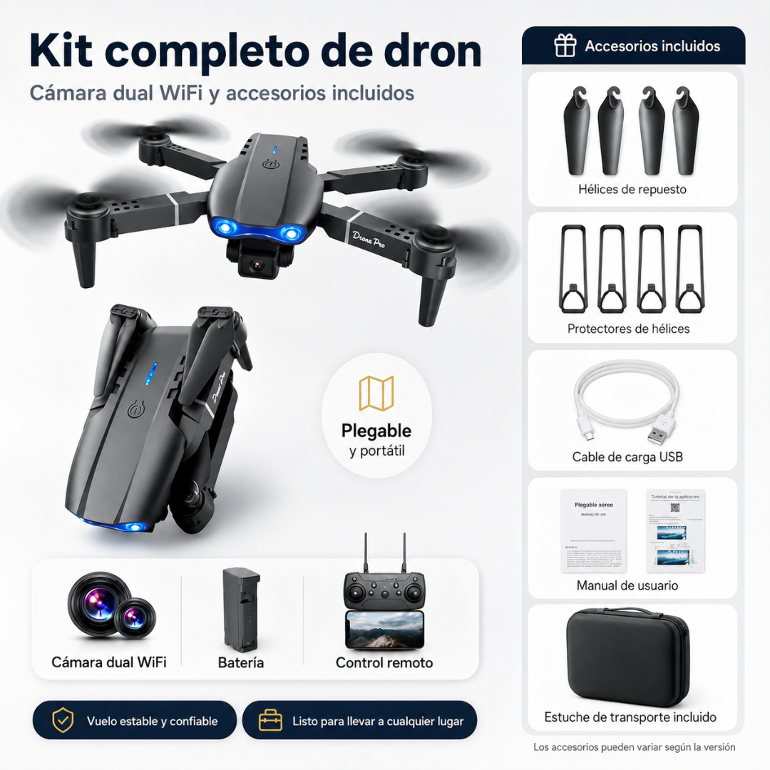 DRONE E99 PRO – Captura tomas aéreas, controla desde tu celular y crea contenido desde otra perspectiva