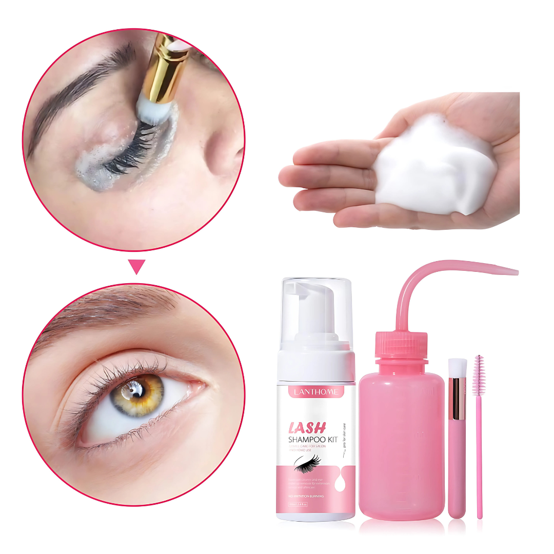 Kit de Lash Shampoo para Pestañas Kiss 60 ml – Caja Rosada con Blanco