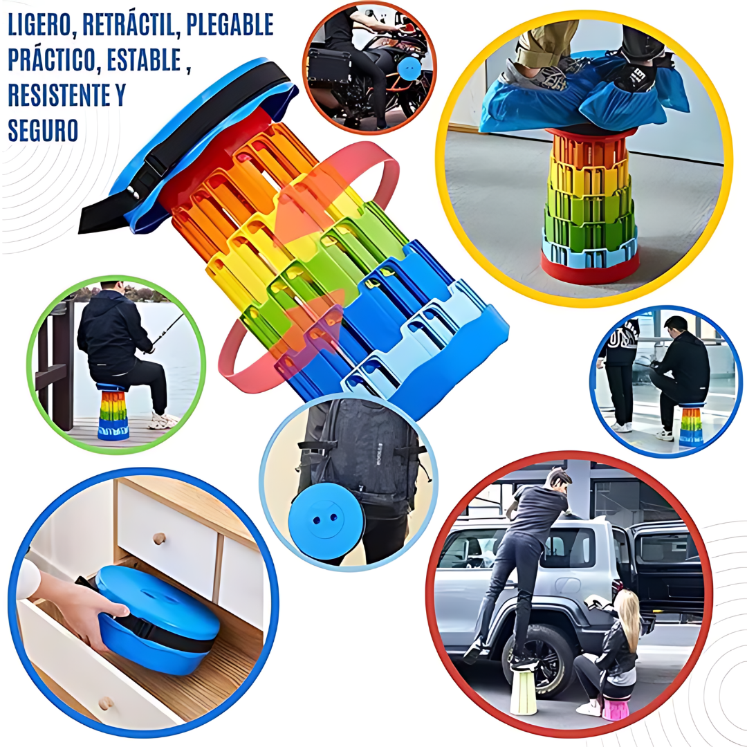 BANCO PLEGABLE ARCOÍRIS – Resistencia y color en un solo producto