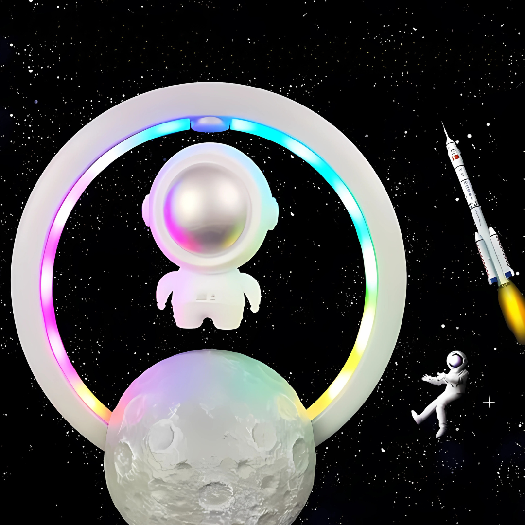LÁMPARA Y BOCINA ASTRONAUTA CON LUNA LED – Tecnología flotante que ilumina y suena como de otro planeta