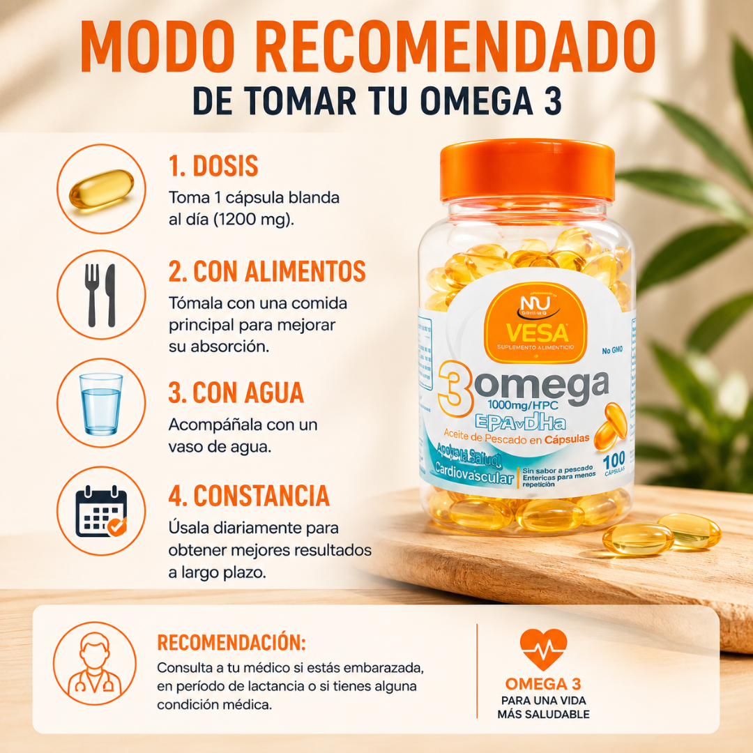 OMEGA 3 + DHA – 100 CÁPSULAS – Apoyo cardiovascular y cerebral