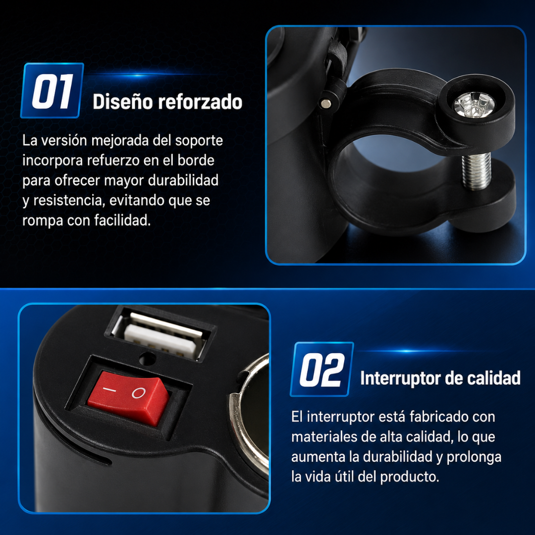 CARGADOR USB Y ENCENDEDOR PARA MOTO – Carga, conecta y conduce con más comodidad bajo cualquier clima