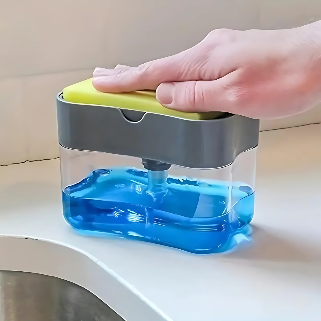 DISPENSADOR DE JABÓN CON ESPONJA – Limpieza rápida y sin desperdicio