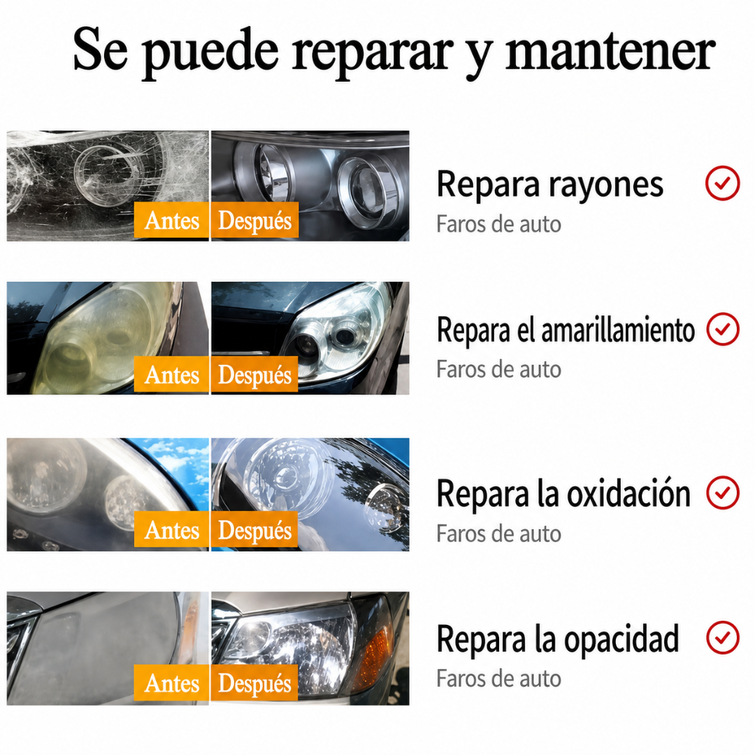 REPARADOR DE FAROS – Claridad restaurada, brillo renovado y conducción más segura en minutos
