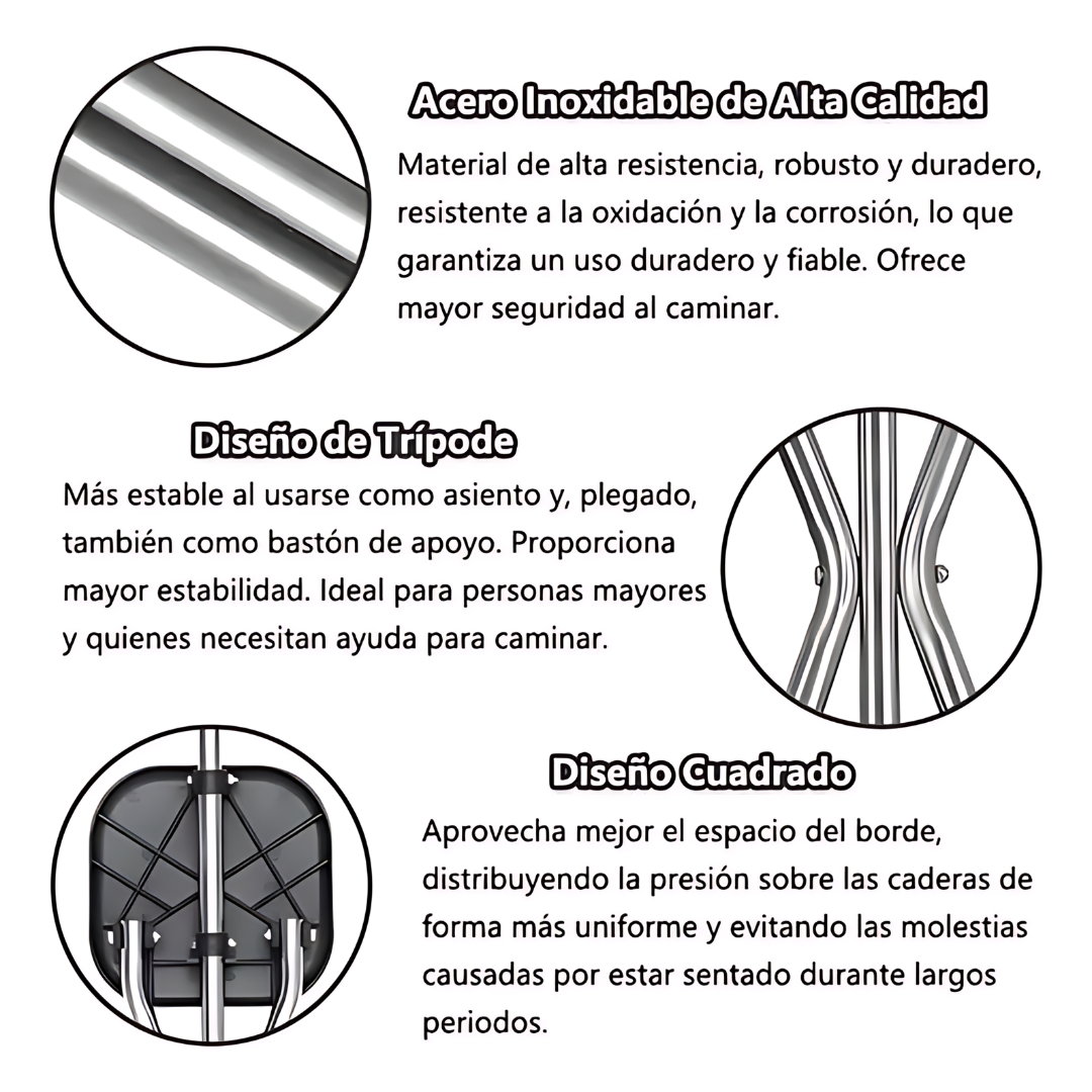 BASTÓN SILLA PLEGABLE 2 EN 1 – Soporte y descanso en un solo paso