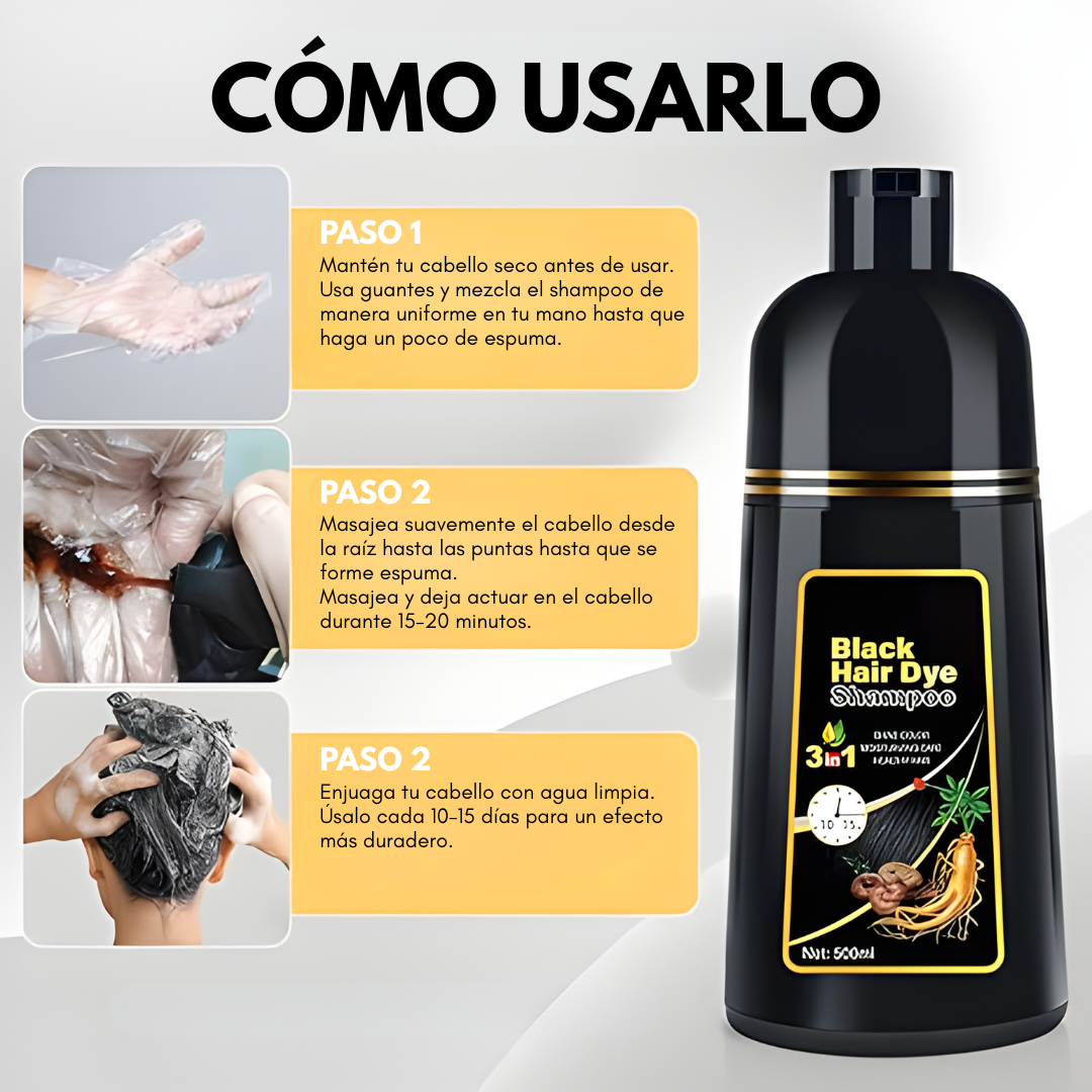 SHAMPOO PARA TEÑIR EL CABELLO DE NEGRO — Canas cubiertas sin salir de casa