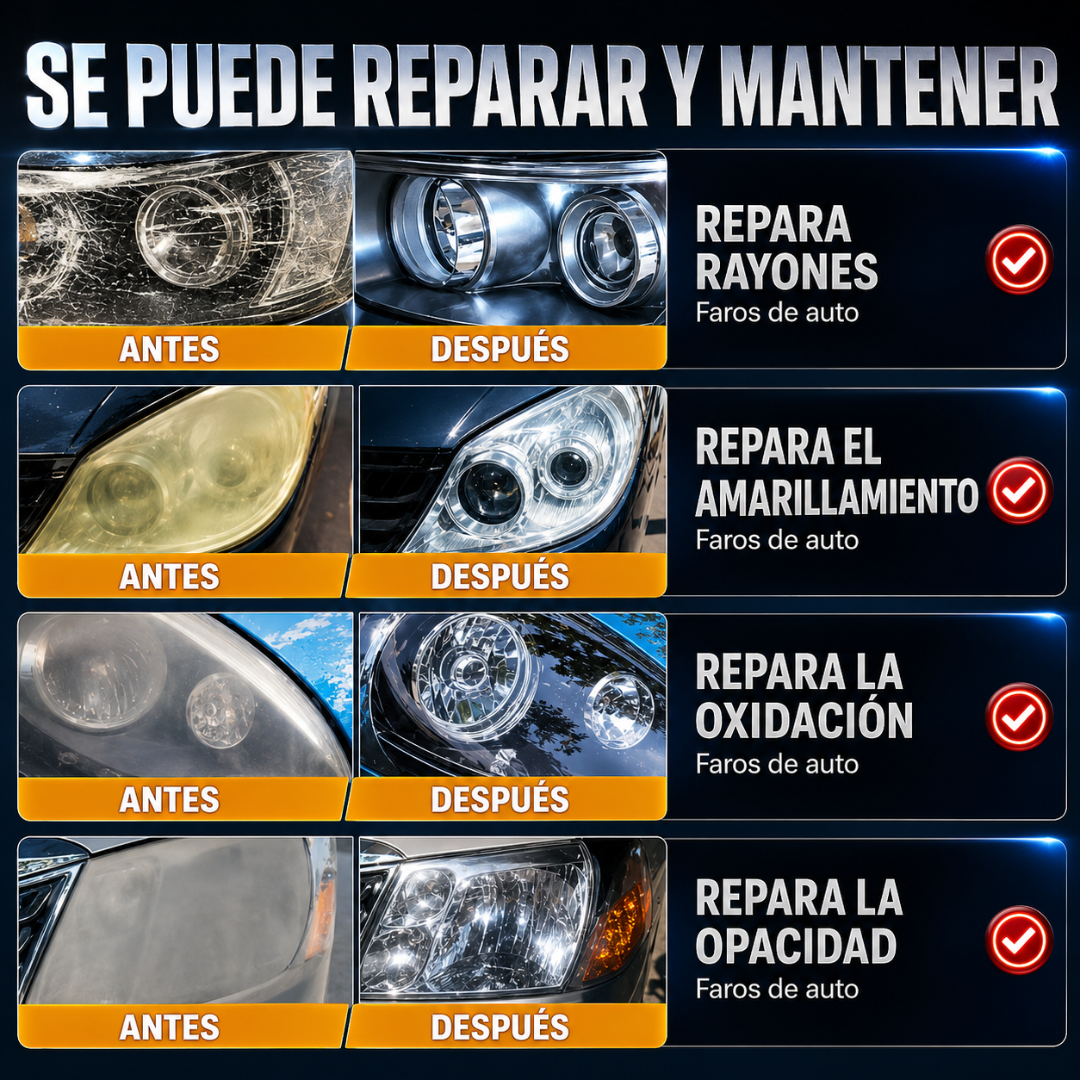 CREMA REPARADORA DE FAROS — Restaura la claridad de tus faros en minutos y ahorra el costo de comprar uno nuevo