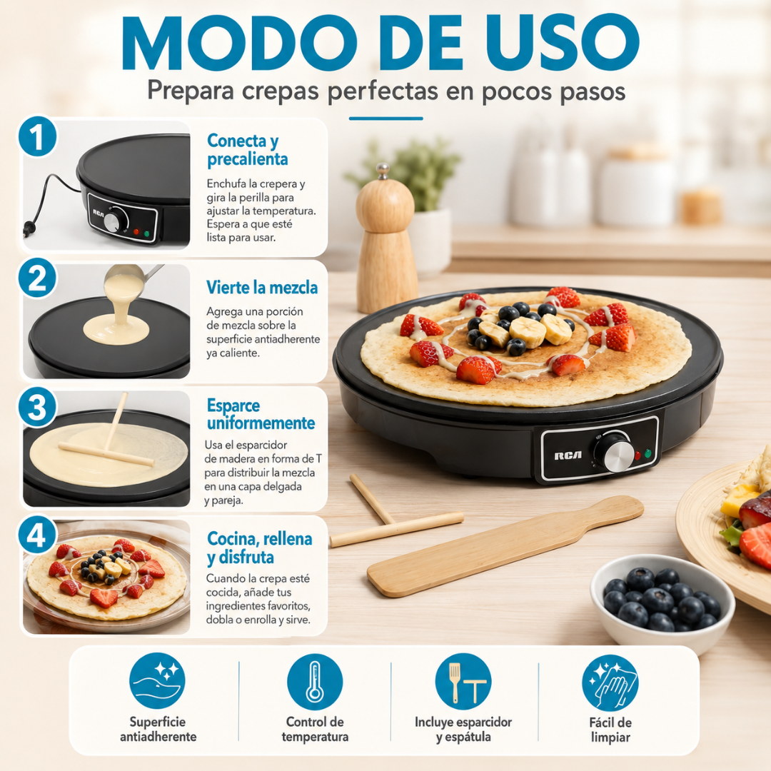 CREPERA ELÉCTRICA – Cocción uniforme, superficie antiadherente y crepes perfectos en minutos