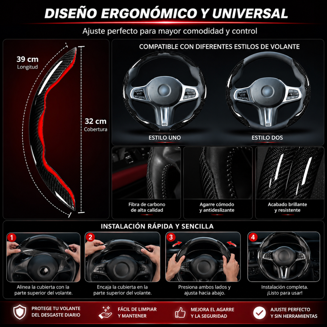 PROTECTOR DE TIMÓN – Ajuste universal, agarre antideslizante y estilo moderno para tu auto
