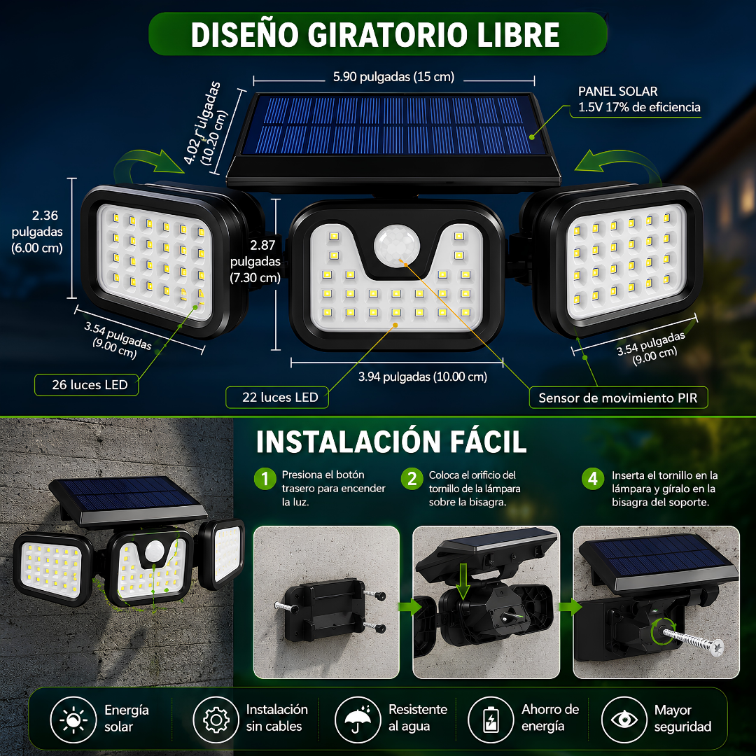 LÁMPARA SOLAR LED – Iluminación automática sin cables