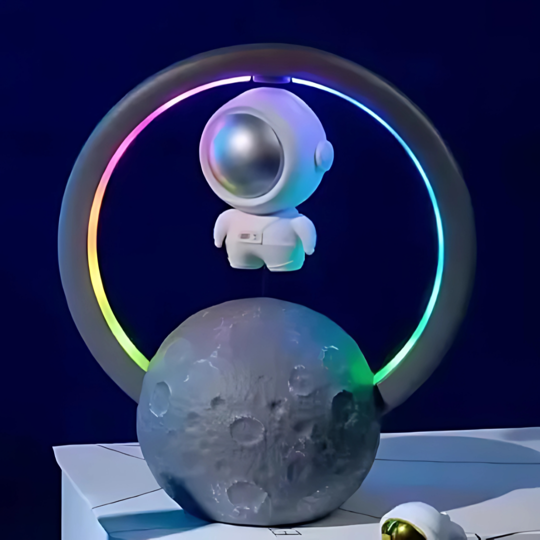 LÁMPARA Y BOCINA ASTRONAUTA CON LUNA LED – Tecnología flotante que ilumina y suena como de otro planeta
