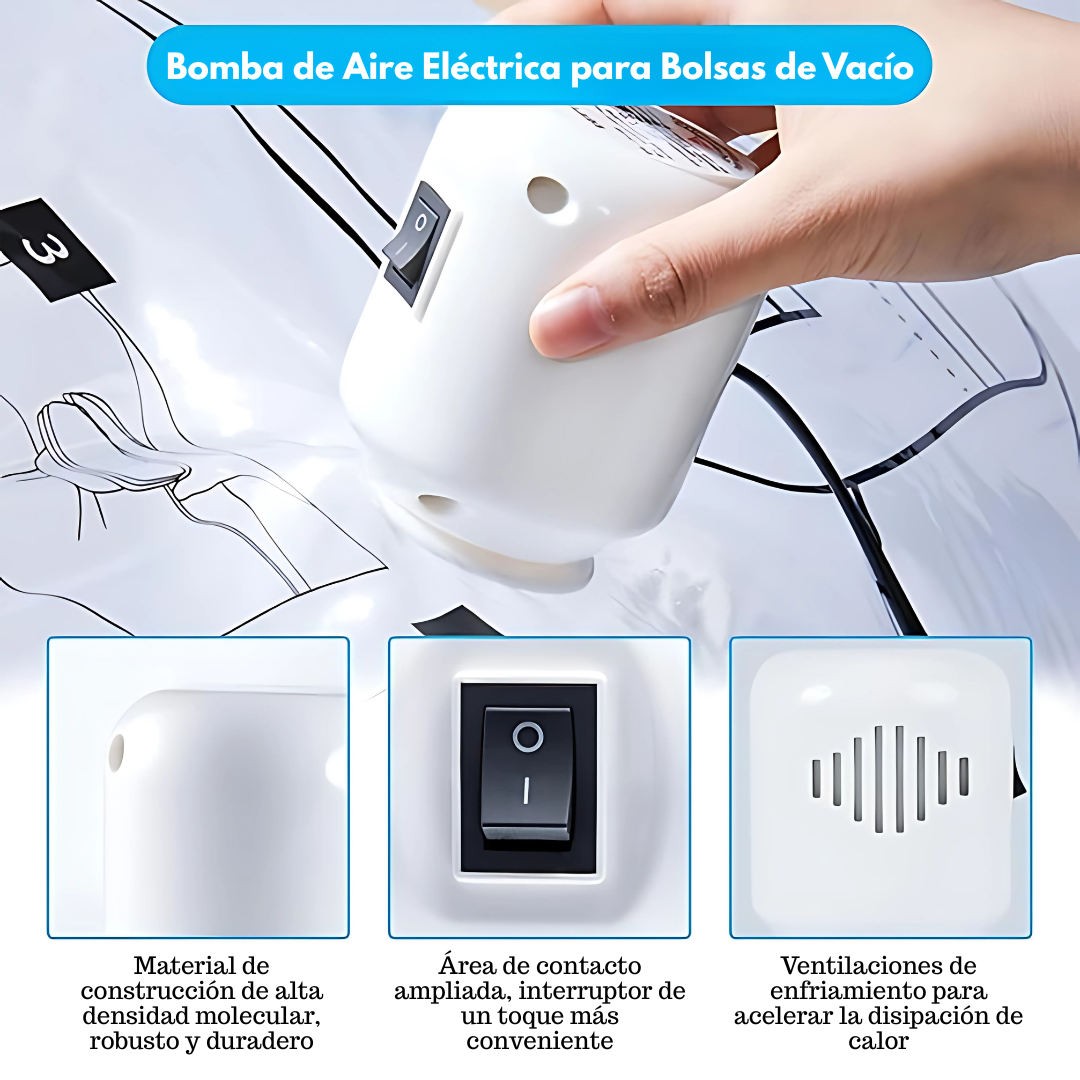 BOMBA ELÉCTRICA DE BOLSA DE VACÍO – Ahorra espacio al empacar en segundos