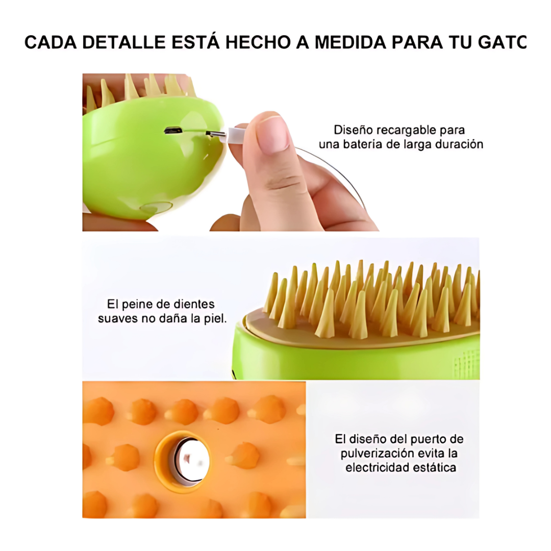 CEPILLO VAPORIZADOR MASCOTAS – Cepillado suave y sin estrés con limpieza profunda