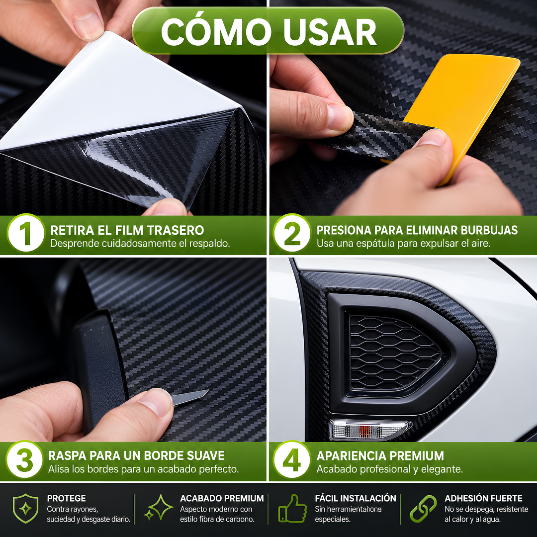 TAPE DE VINILO TEXTURA FIBRA DE CARBONO – Protección antirayones para carro